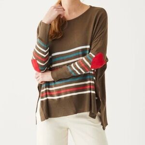 Mersea Amour Poncho Pullover Sweater Elbow Heart Sleeve Brown Striped Women’s OS